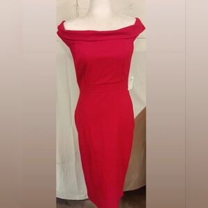 Windsor Chic Red Off-Shoulder Midi Dress